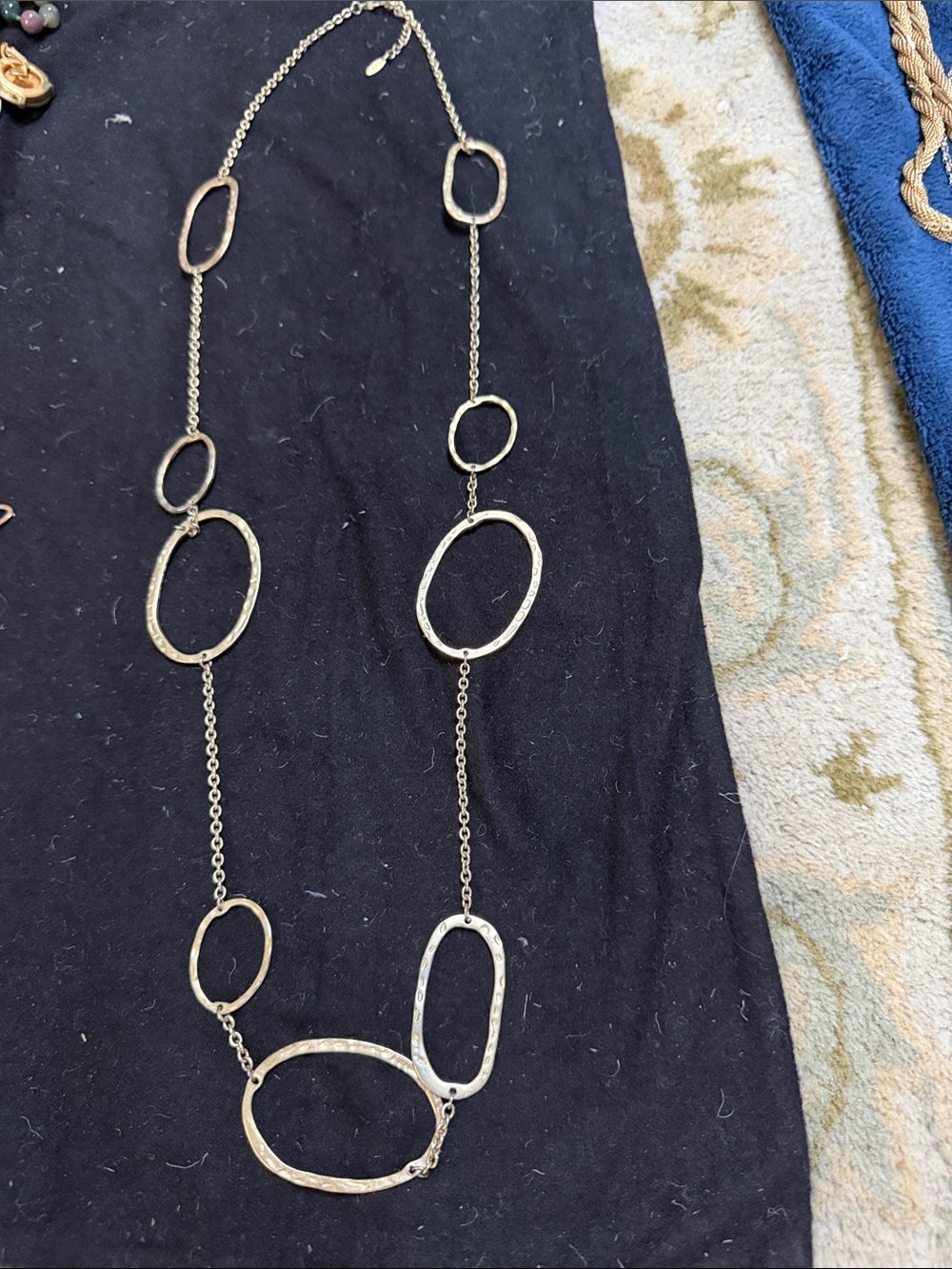 VCLM Hammeredq Oval Link Long Necklace — Gold